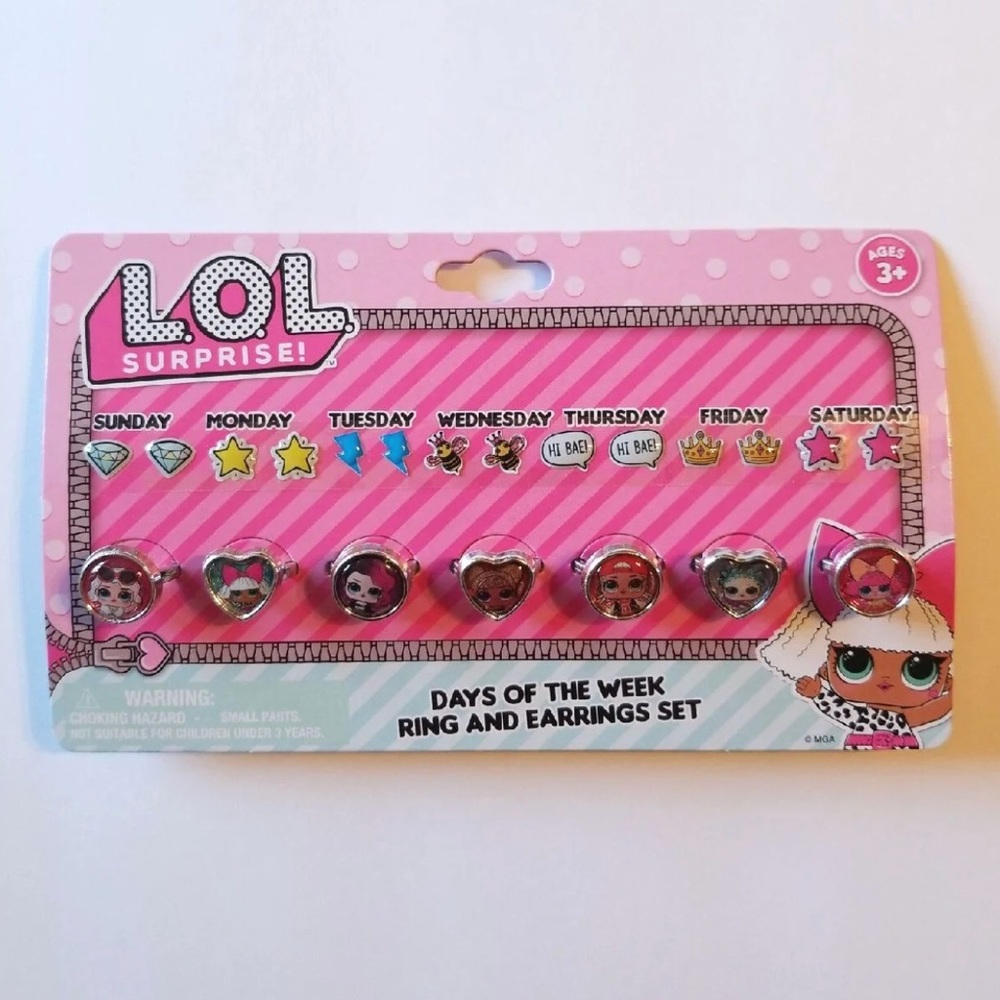 LOL SURPRISE DOLLS RINGS & STICKER EARRINGS SET